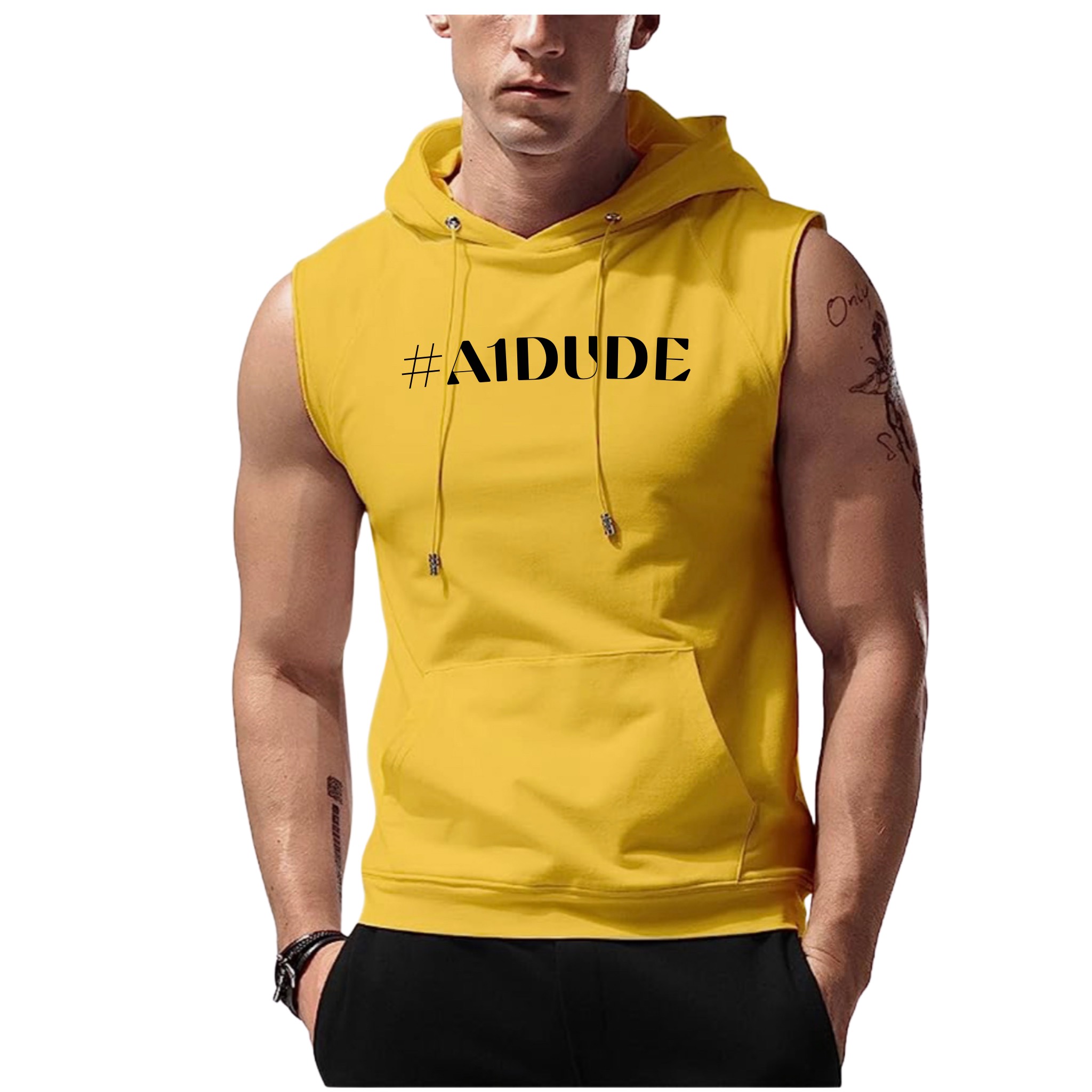 #A1DUDE - Gold & Black Sleeveless Hoodie