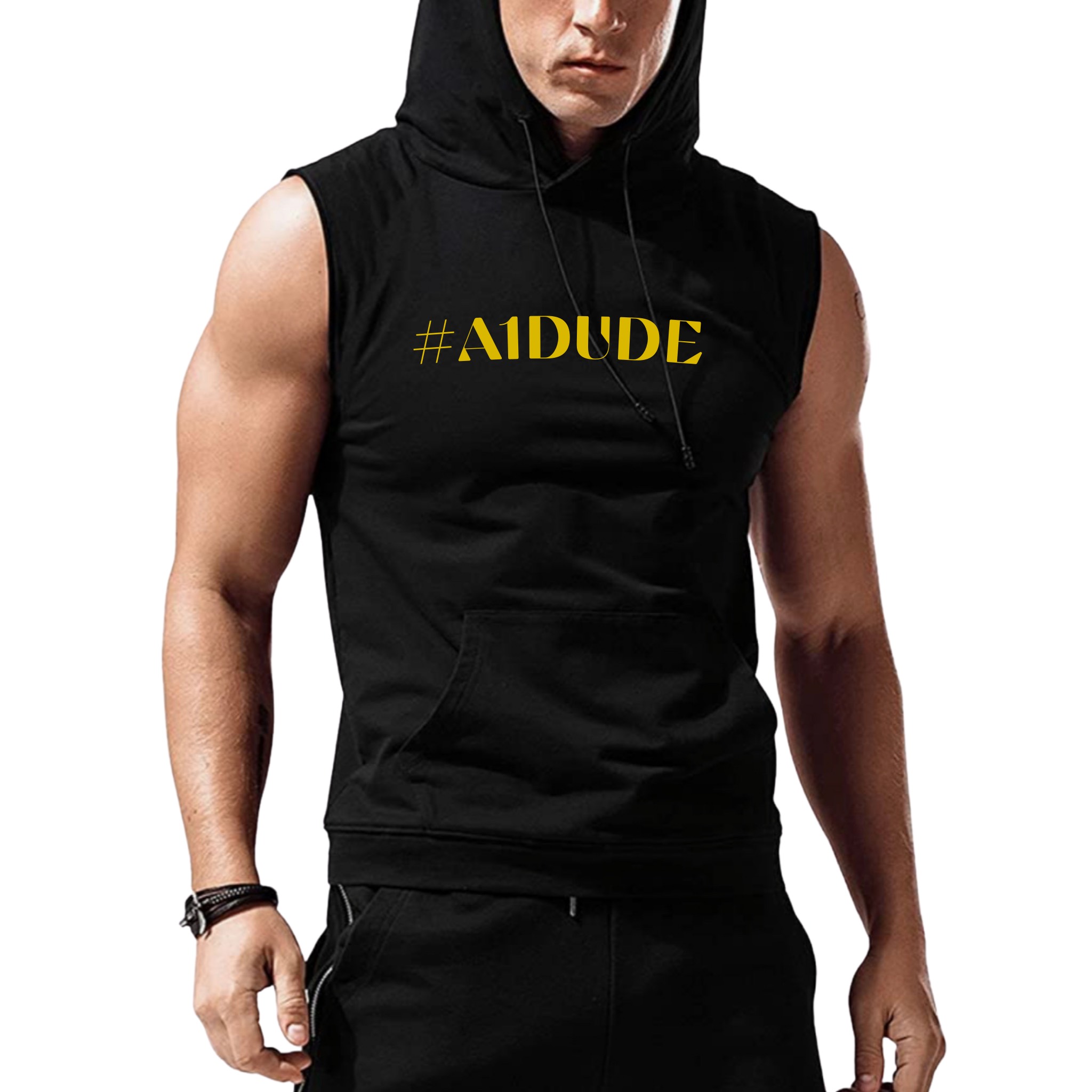 #A1DUDE - Black & Gold Sleeveless Hoodie